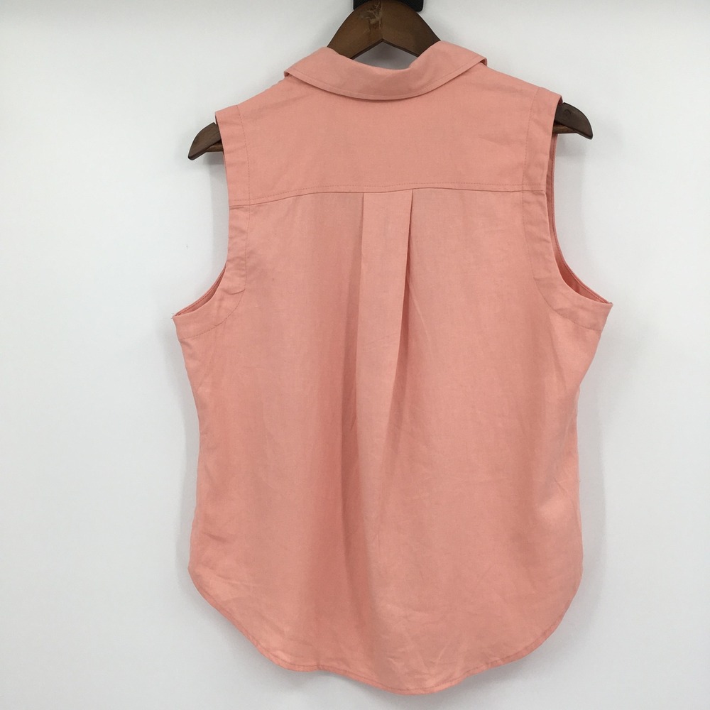 Ophelia Roe Sleeveless Linen Blend Button Down Shirt Womens L Peach Coastal - Picture 7 of 12